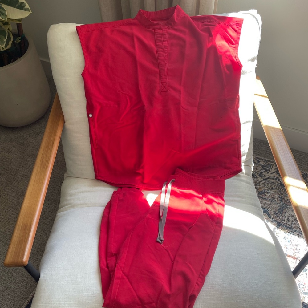 Figs Scrubs in cherry red (Top & Bottom)